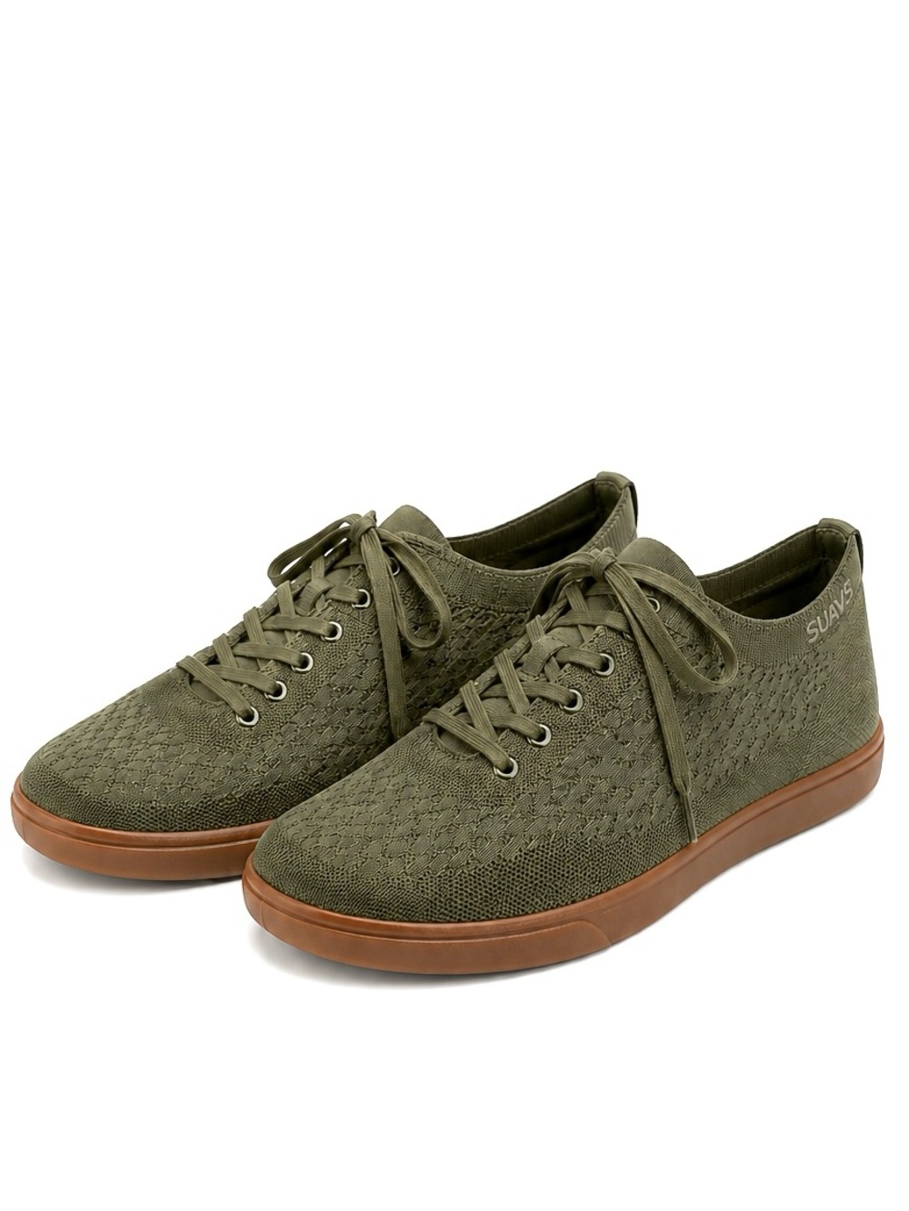 SUAVS The Zilker Olive Green Knit Sneakers Men’s Lace-Up Gum Sole